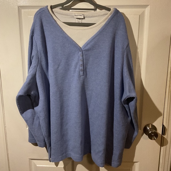 Fashion Bug Light Blue Ribbed Long Sleeve Henley Top - Picture 1 of 6